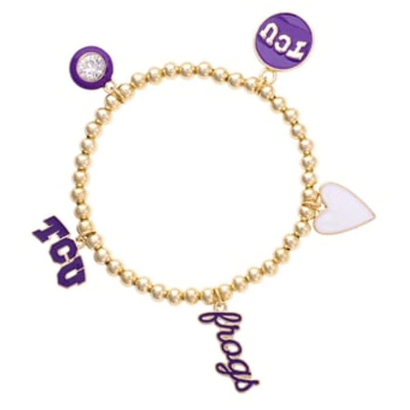 CANVAS Style TCU Horned Frogs 18k Gold-Plated Ball Beads Stretch Charm Bracelet