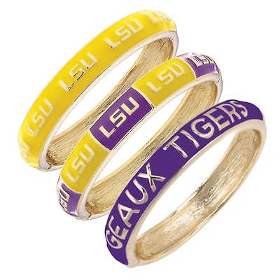 CANVAS Style LSU Tigers 18k Gold-Plated Logo & Slogan Hinge Bangle Set of 3