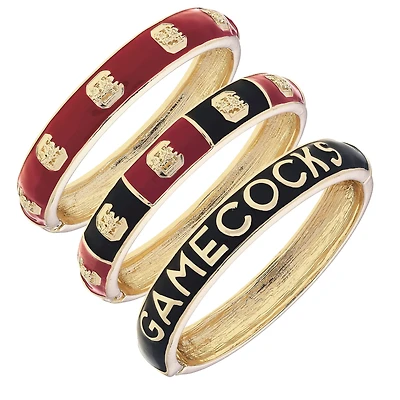 CANVAS Style South Carolina Gamecocks 18k Gold-Plated Logo & Slogan Hinge Bangle Set of 3