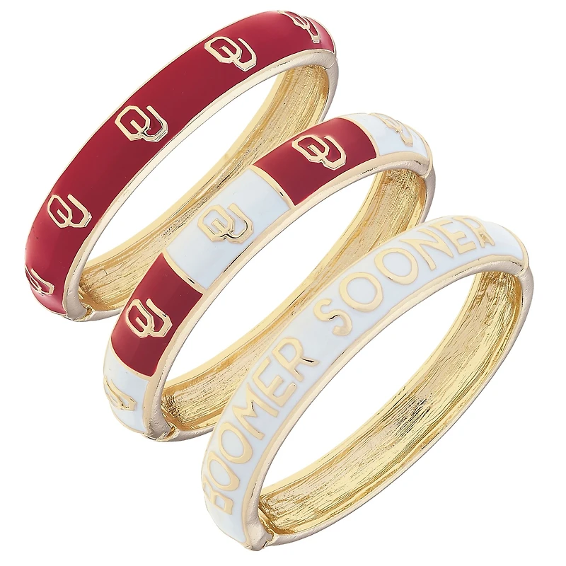 CANVAS Style Oklahoma Sooners 18k Gold-Plated Logo & Slogan Hinge Bangle Set of 3