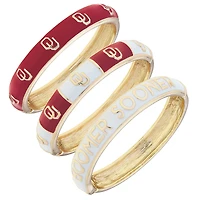 CANVAS Style Oklahoma Sooners 18k Gold-Plated Logo & Slogan Hinge Bangle Set of 3