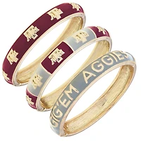 CANVAS Style Texas A&M Aggies 18k Gold-Plated Logo & Slogan Hinge Bangle Set of 3