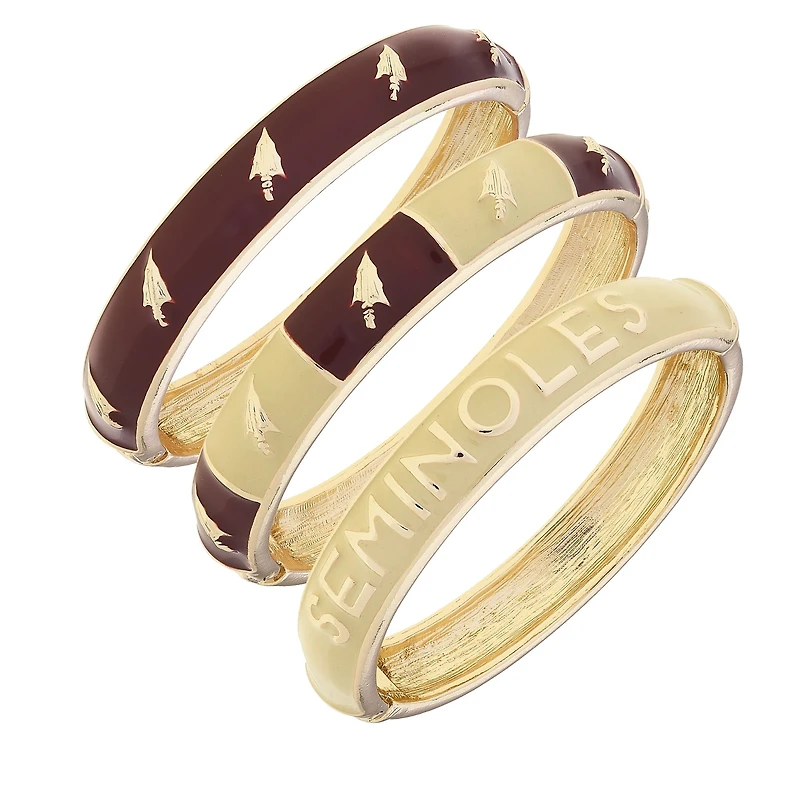 CANVAS Style Florida State Seminoles 18k Gold-Plated Logo & Slogan Hinge Bangle Set of 3