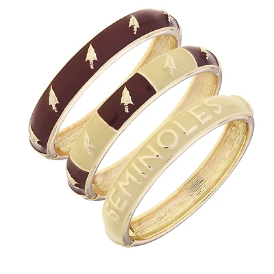 CANVAS Style Florida State Seminoles 18k Gold-Plated Logo & Slogan Hinge Bangle Set of 3