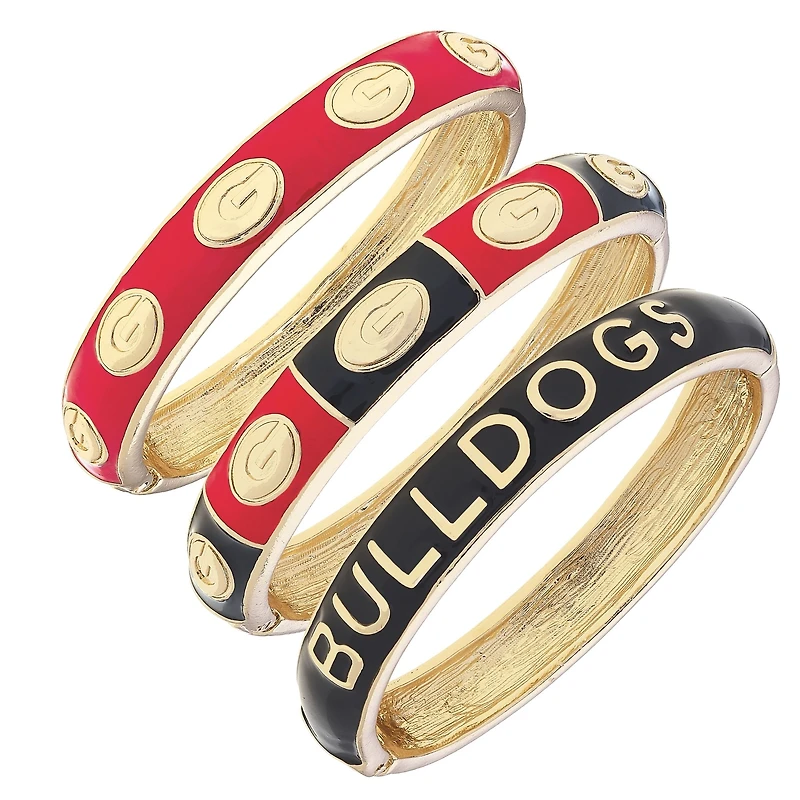 CANVAS Style Georgia Bulldogs 18k Gold-Plated Logo & Slogan Hinge Bangle Set of 3