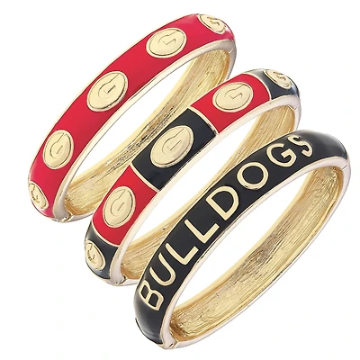 CANVAS Style Georgia Bulldogs 18k Gold-Plated Logo & Slogan Hinge Bangle Set of 3