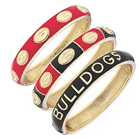 CANVAS Style Georgia Bulldogs 18k Gold-Plated Logo & Slogan Hinge Bangle Set of 3