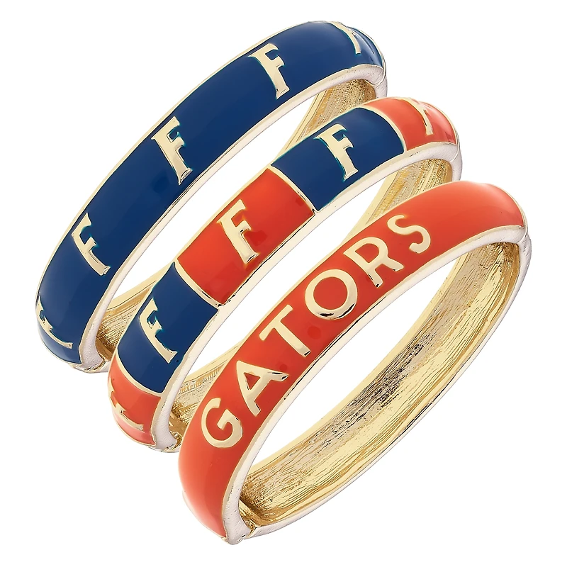 CANVAS Style Florida Gators 18k Gold-Plated Logo & Slogan Hinge Bangle Set of 3