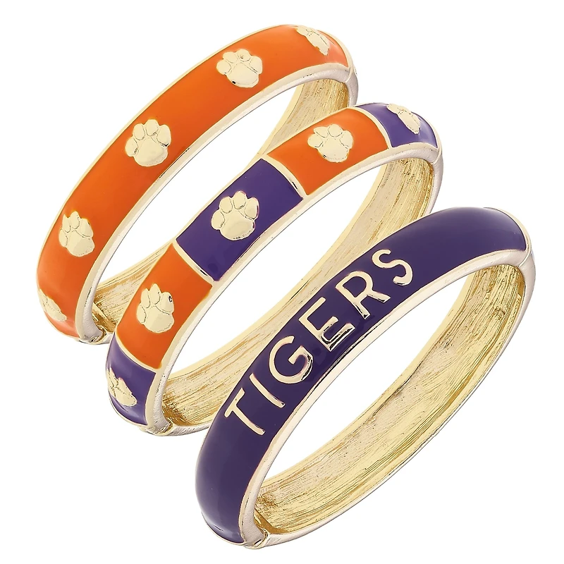 CANVAS Style Clemson Tigers 18k Gold-Plated Logo & Slogan Hinge Bangle Set of 3