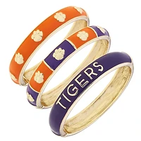 CANVAS Style Clemson Tigers 18k Gold-Plated Logo & Slogan Hinge Bangle Set of 3