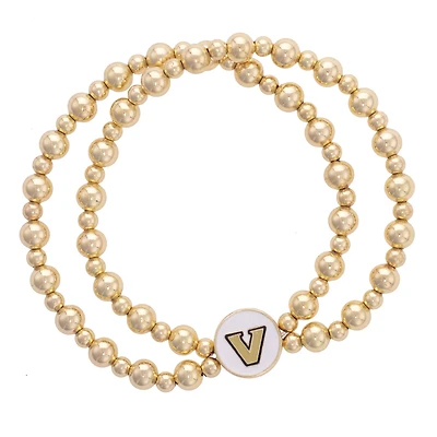 CANVAS Style Vanderbilt Commodores 18k Gold-Plated Logo 2-Row Ball Bead Stretch Bracelet