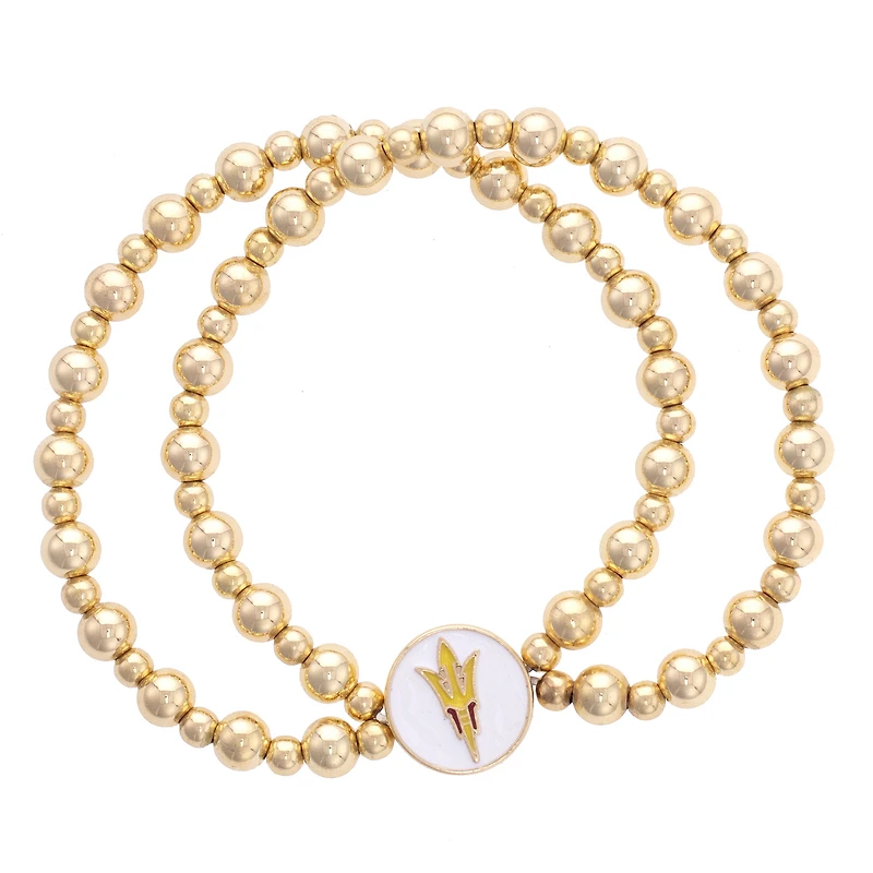 CANVAS Style Arizona State Sun Devils 18k Gold-Plated Logo 2-Row Ball Bead Stretch Bracelet