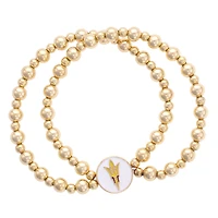 CANVAS Style Arizona State Sun Devils 18k Gold-Plated Logo 2-Row Ball Bead Stretch Bracelet