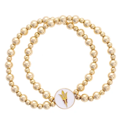 CANVAS Style Arizona State Sun Devils 18k Gold-Plated Logo 2-Row Ball Bead Stretch Bracelet