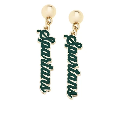 CANVAS Style Michigan State Spartans 18k Gold-Plated Script Drop Earring