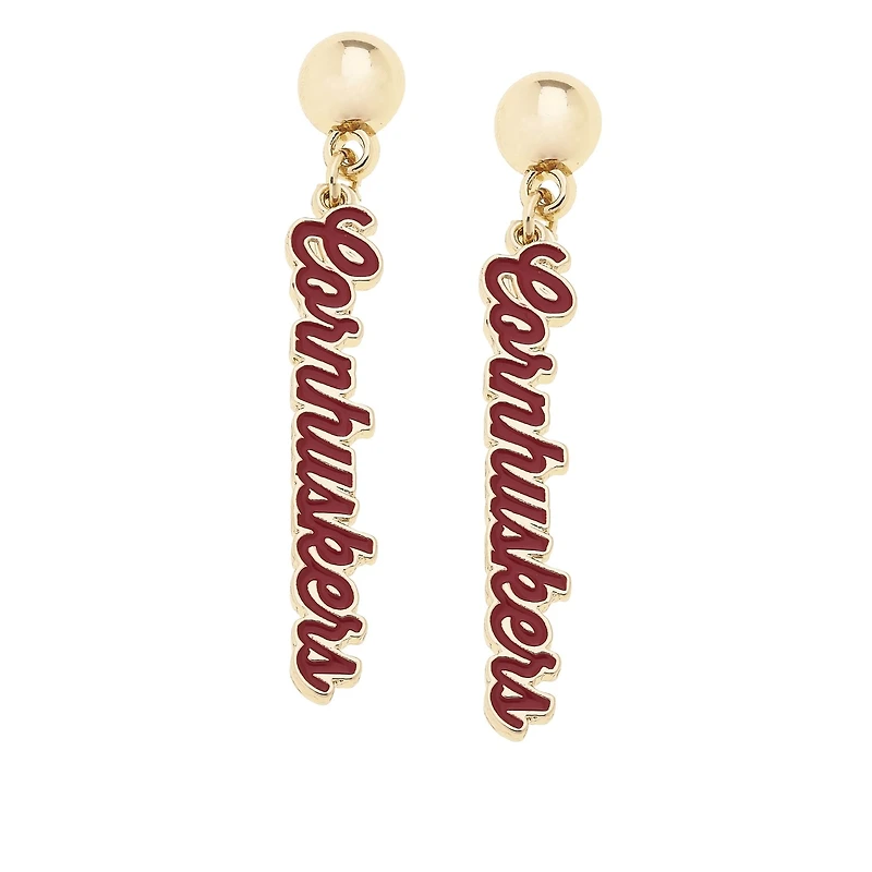 CANVAS Style Nebraska Huskers 18k Gold-Plated Script Drop Earring