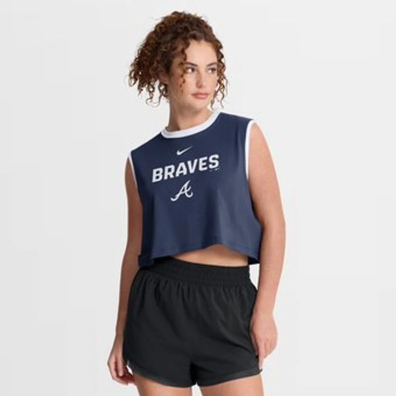 Women's Nike Navy Atlanta Braves Primetime Loose Dri-FIT Cropped Tank Top