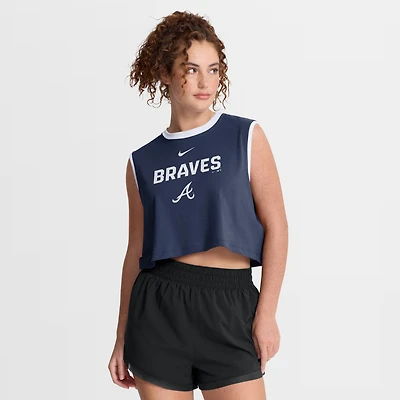 Women's Nike Navy Atlanta Braves Primetime Loose Dri-FIT Cropped Tank Top