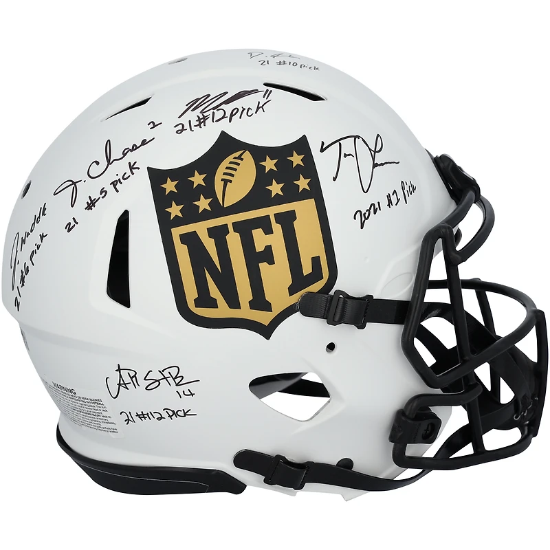 2021 NFL Draft Class Autographed Riddell NFL Shield Lunar Eclipse Speed Authentic Helmet with Six Signatures & Multiple Draft Pick Inscriptions