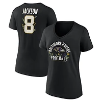 Women's Lamar Jackson Black Baltimore Ravens Floral Name & Number V-Neck T-Shirt