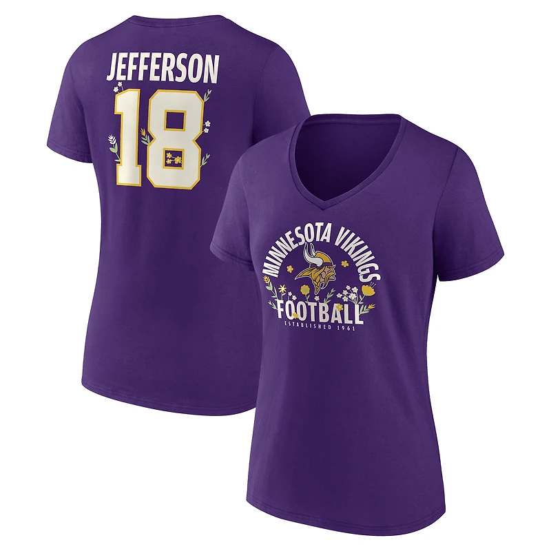 Women's Justin Jefferson Purple Minnesota Vikings Floral Name & Number V-Neck T-Shirt