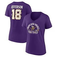 Women's Justin Jefferson Purple Minnesota Vikings Floral Name & Number V-Neck T-Shirt