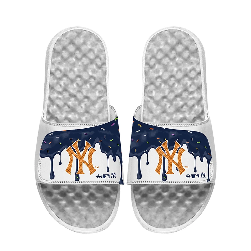 Youth ISlide White New York Yankees Ice Cream Drip Slide Sandals