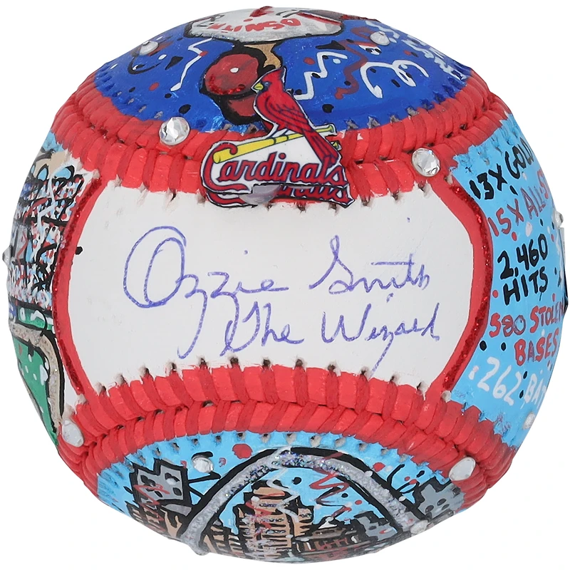 Ozzie Smith St. Louis Cardinals Autographed Baseball with "The Wizard" Inscription - Art by Charles Fazzino - HH98507494