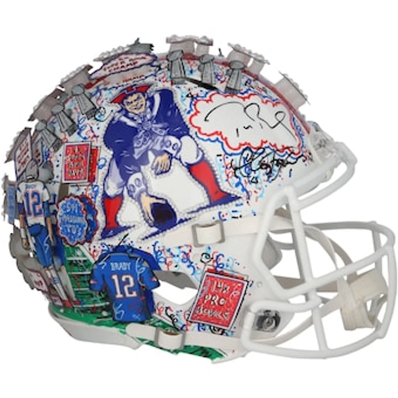 Tom Brady New England Patriots Autographed Riddell 1982-89 Throwback Speed Authentic Helmet - Art by Charles Fazzino - HH98507495
