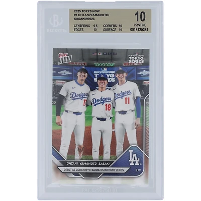 Shohei Ohtani, Yoshinobu Yamamoto & Roki Sasaki Los Angeles Dodgers 2025 Topps Now Debut As Dodgers Teammates In Tokyo Series #7 BGS Authenticated 10 Card - 9.5,10,10,10 Subgrades