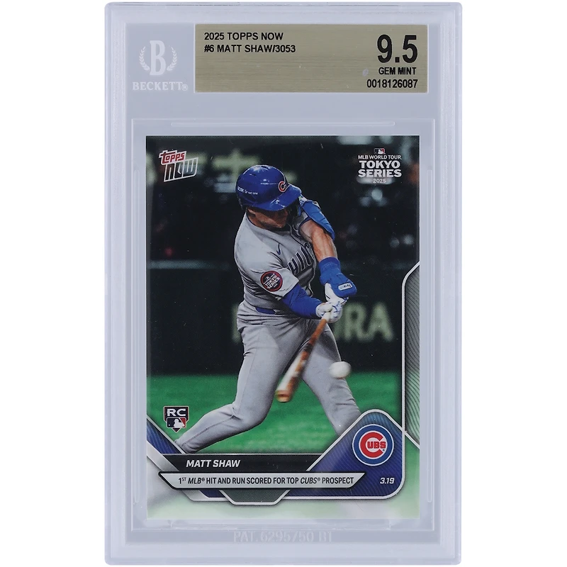 Matt Shaw Chicago Cubs 2025 Topps Now 1st MLB Hit & Run Scored For Top Cubs Prospect #6 BGS Authenticated 9.5 Rookie Card