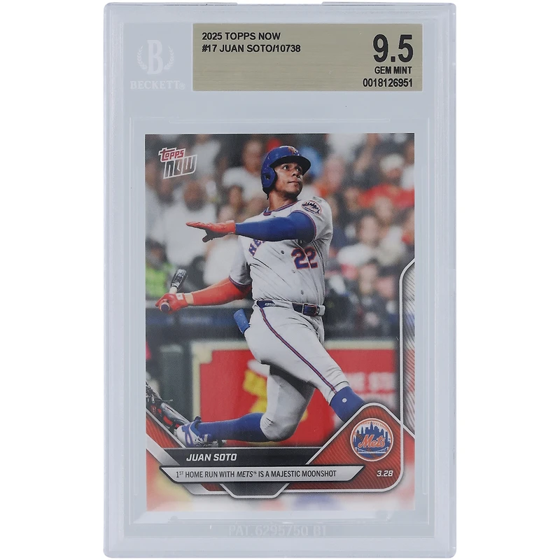 Juan Soto New York Mets 2025 Topps Now 1st Home Run with Mets Is A Majestic Moonshot #17 BGS Authenticated 9.5 Card