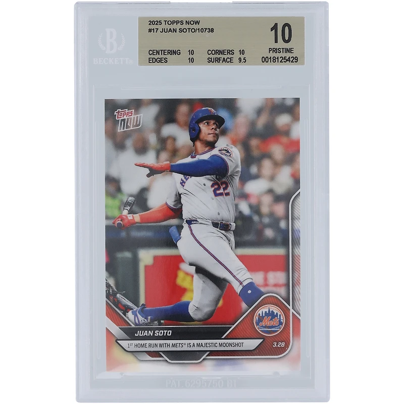 Juan Soto New York Mets 2025 Topps Now 1st Home Run with Mets Is A Majestic Moonshot #17 BGS Authenticated 10 Card - 10,10,10,9.5 Subgrades