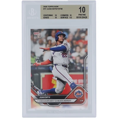 Juan Soto New York Mets 2025 Topps Now 1st Home Run with Mets Is A Majestic Moonshot #17 BGS Authenticated 10 Card - 10,10,10,9.5 Subgrades