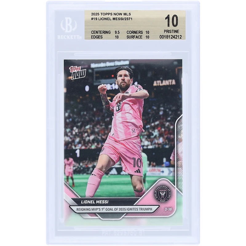 Lionel Messi Inter Miami CF 2025 Topps Now Reigning MVP's 1st Goal Of 2025 Ignites Triumph #19 BGS Authenticated 10 Card - 9.5,10,10,10 Subgrades