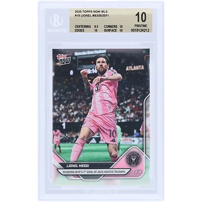 Lionel Messi Inter Miami CF 2025 Topps Now Reigning MVP's 1st Goal Of 2025 Ignites Triumph #19 BGS Authenticated 10 Card - 9.5,10,10,10 Subgrades