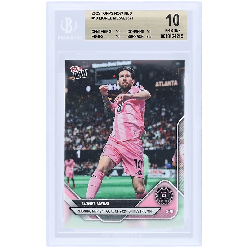 Lionel Messi Inter Miami CF 2025 Topps Now Reigning MVP's 1st Goal Of 2025 Ignites Triumph #19 BGS Authenticated 10 Card - 10,10,10,9.5 Subgrades