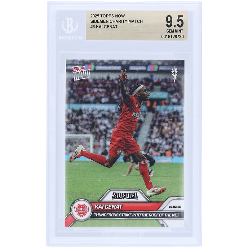 Kai Cenat YouTube Allstars 2025 Topps Now Thunderous Strike Into The Roof Of The Net #6 BGS Authenticated 9.5 Card