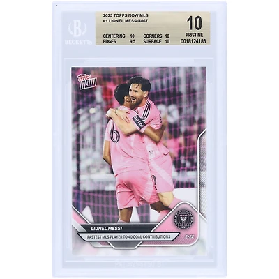 Lionel Messi Inter Miami CF 2025 Topps Now Fastest MLS Player To 40 Goal Contributions #1 BGS Authenticated 10 Card - 10,10,9.5,10 Subgrades