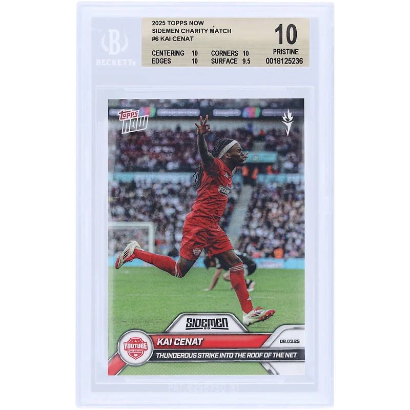 Kai Cenat YouTube Allstars 2025 Topps Now Thunderous Strike Into The Roof Of The Net #6 BGS Authenticated 10 Card - 10,10,10,9.5 Subgrades