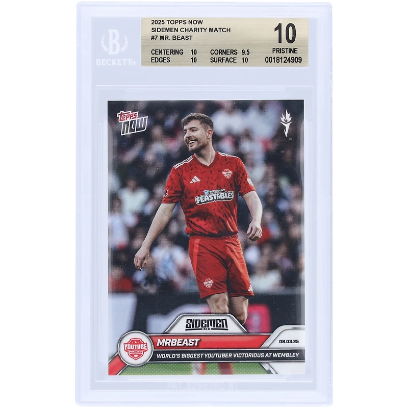 MrBeast YouTube Allstars 2025 Topps Now World's Biggest YouTuber Victorious At Wembley #7 BGS Authenticated 10 Card - 10,9.5,10,10 Subgrades