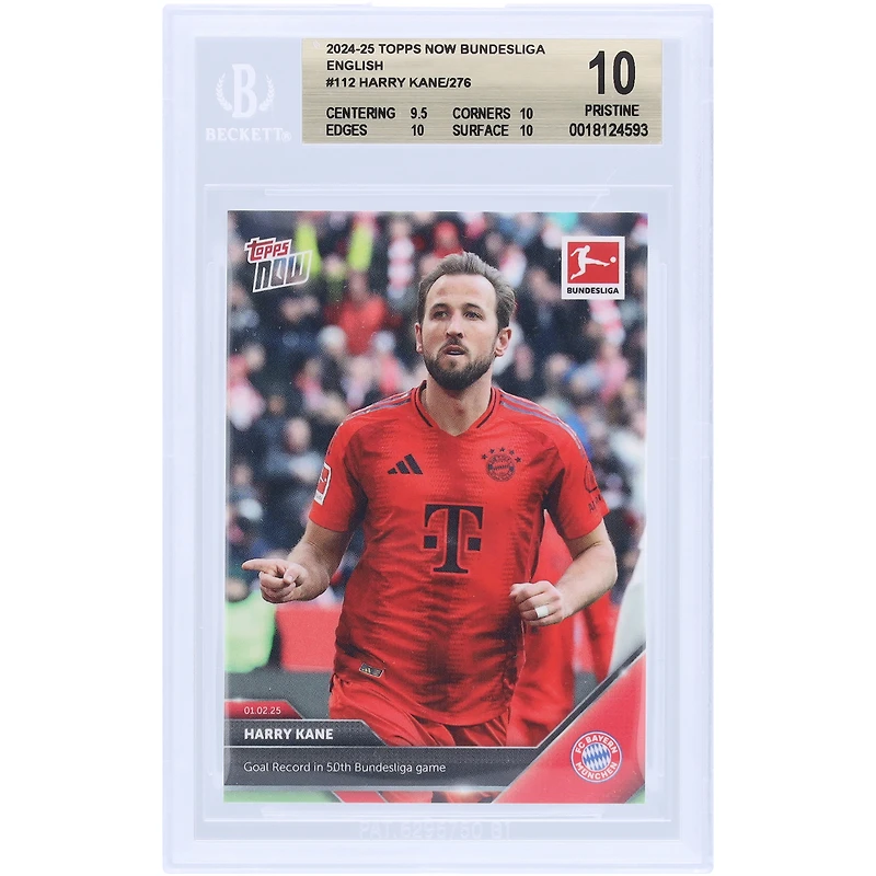 Harry Kane Bayern Munich 2024-25 Topps Now Goal Record in 50th Bundesliga Game #112 BGS Authenticated 10 Card - 9.5,10,10,10 Subgrades