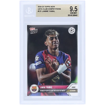 Lamine Yamal Barcelona 2024-25 Topps Now Youngest Player to Score And Assist In A Match #121 BGS Authenticated 9.5 Card
