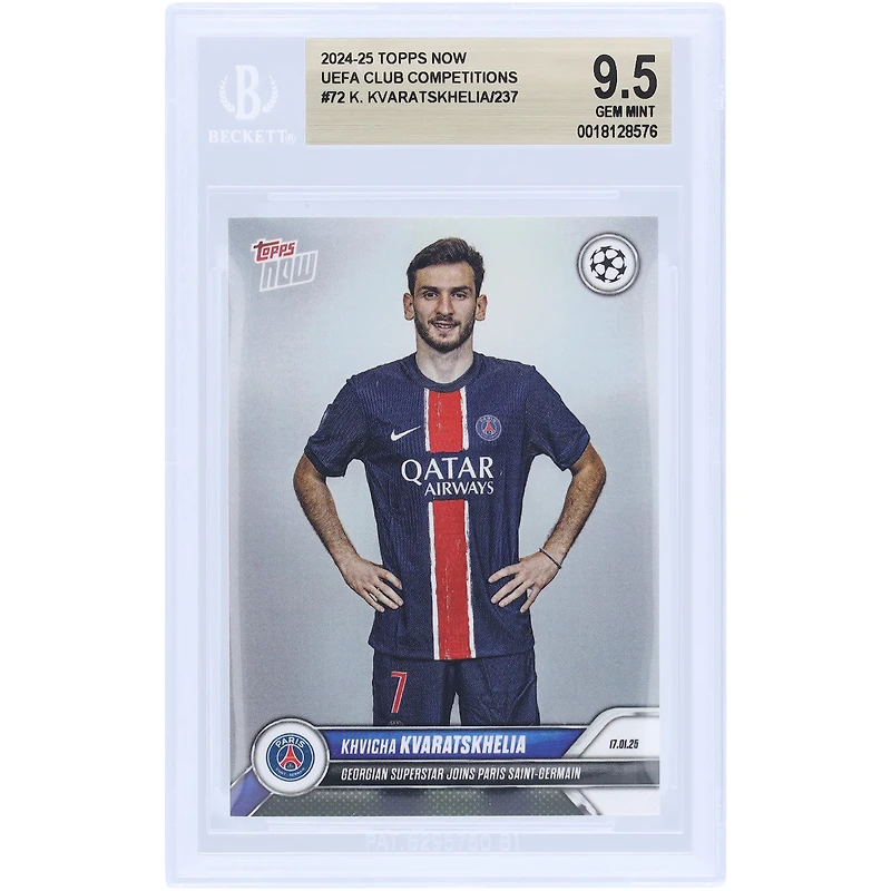 Khvicha Kvaratskhelia Paris Saint-Germain 2024-25 Topps Now Georgian Superstar Joins PSG #72 BGS Authenticated 9.5 Card