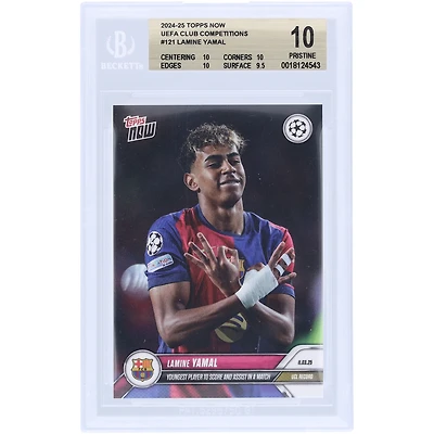 Lamine Yamal Barcelona 2024-25 Topps Now Youngest Player to Score And Assist In A Match #121 BGS Authenticated 10 Card - 10,10,10,9.5 Subgrades