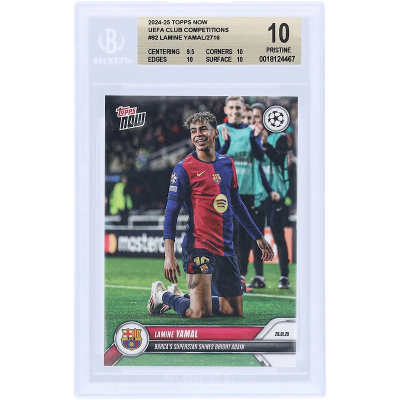 Lamine Yamal Barcelona 2024-25 Topps Now Barca's Superstar Shines Bright Again #92 BGS Authenticated 10 Card - 9.5,10,10,10 Subgrades