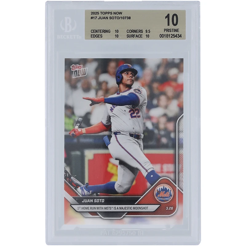 Juan Soto New York Mets 2025 Topps Now 1st Home Run with Mets Is A Majestic Moonshot #17 BGS Authenticated 10 Card - 10,9.5,10,10 Subgrades