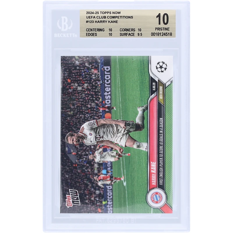 Harry Kane Bayern Munich 2024-25 Topps Now First English Player To Score 10 Goals In A Season #123 BGS Authenticated 10 Card - 10,10,10,9.5 Subgrades