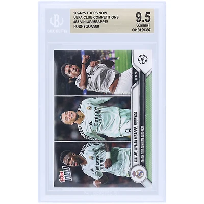 Vinicius Junior, Rodrygo & Kylian Mbappé Real Madrid 2024-25 Topps Now Deadly Trio Dominate Goal-Fest #83 BGS Authenticated 9.5 Card