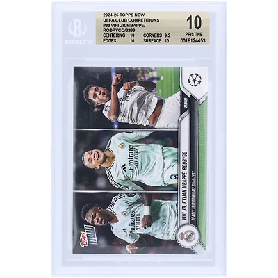 Vinicius Junior, Rodrygo & Kylian Mbappé Real Madrid 2024-25 Topps Now Deadly Trio Dominate Goal-Fest #83 BGS Authenticated 10 Card - 10,9.5,10,10 Subgrades